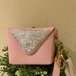 Elegant Pink Rhinestone Key Holder Bag Charm Credit card Mini wallet wristlet